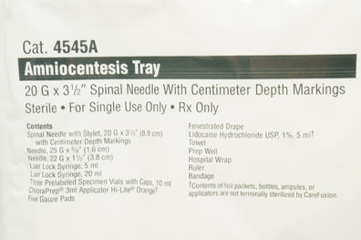 CareFusion 4545A Amniocentesis Tray With Spinal Ndle 20 G x 3 1/2 inch (x)
